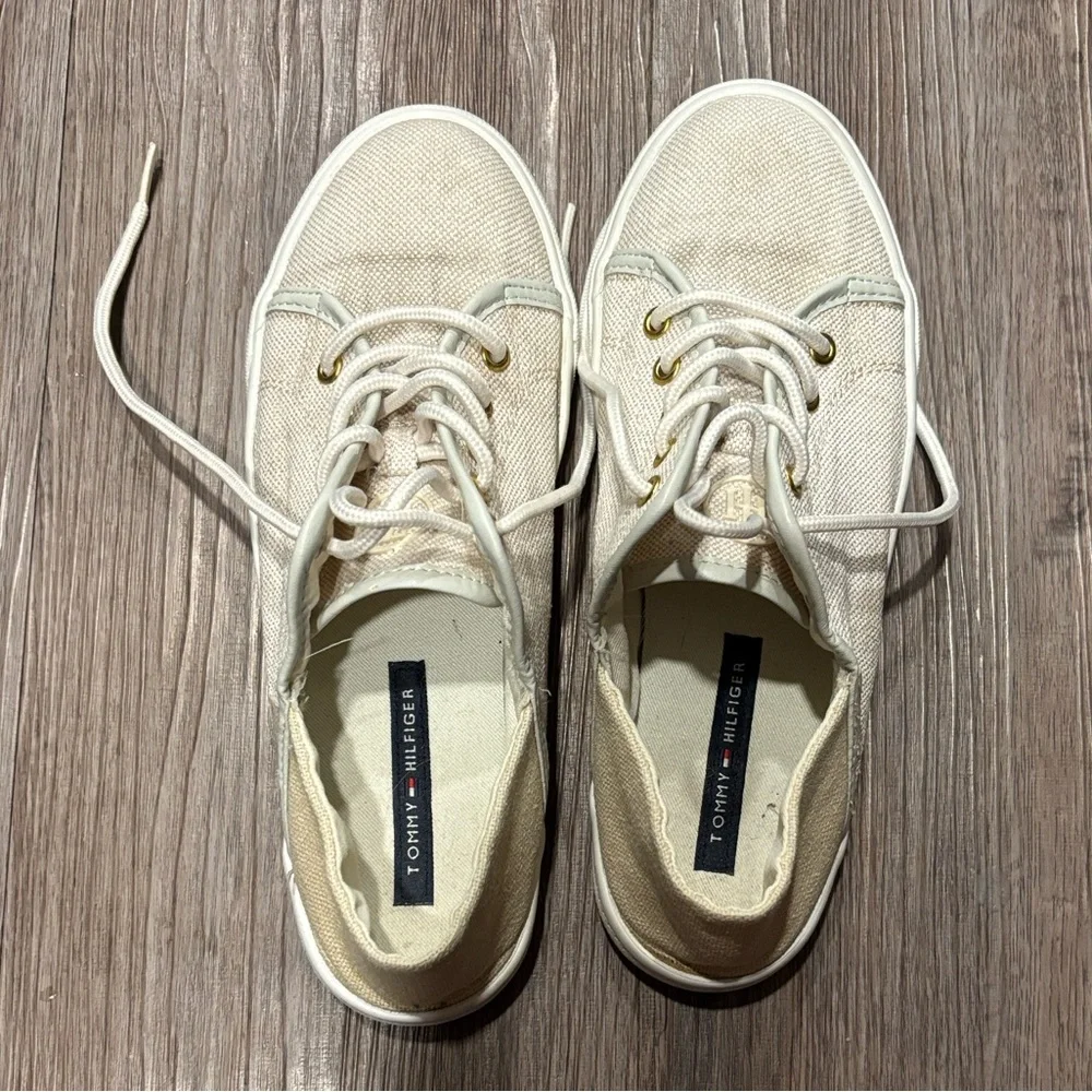 Tommy Hilfiger Cream Canvas Sneakers - Picture 3 of 5